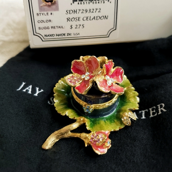 MIB Retired JAY STRONGWATER Handpainted Enamel Swarovski 14k Geranium Box Flora - Picture 9 of 9